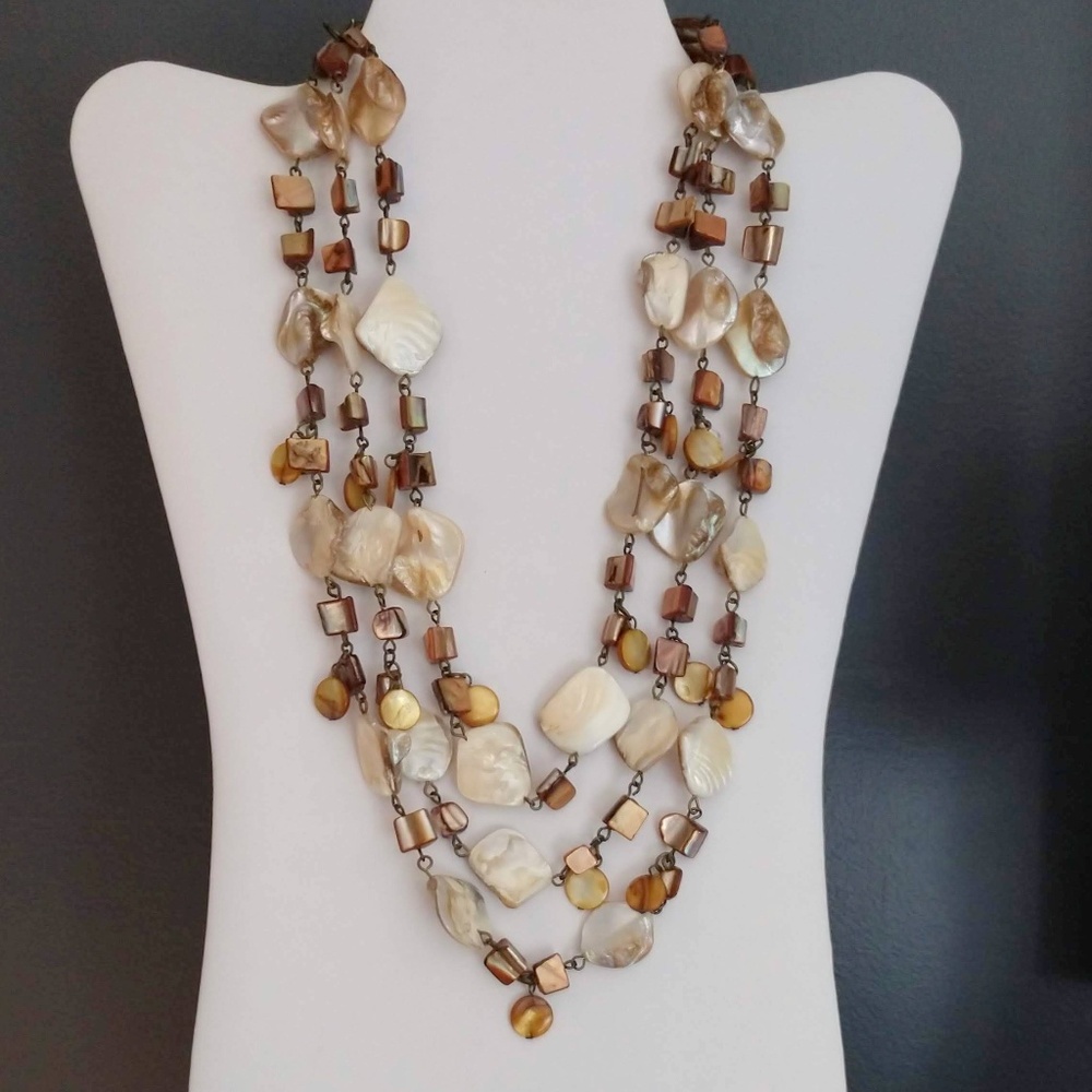 3 strand layered natural shell necklace